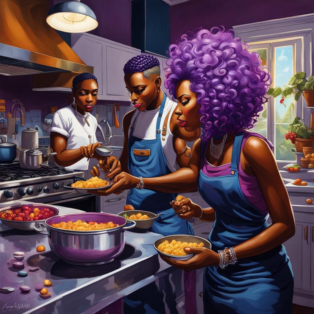Happy Family Cooking Together in Graffiti Art Style