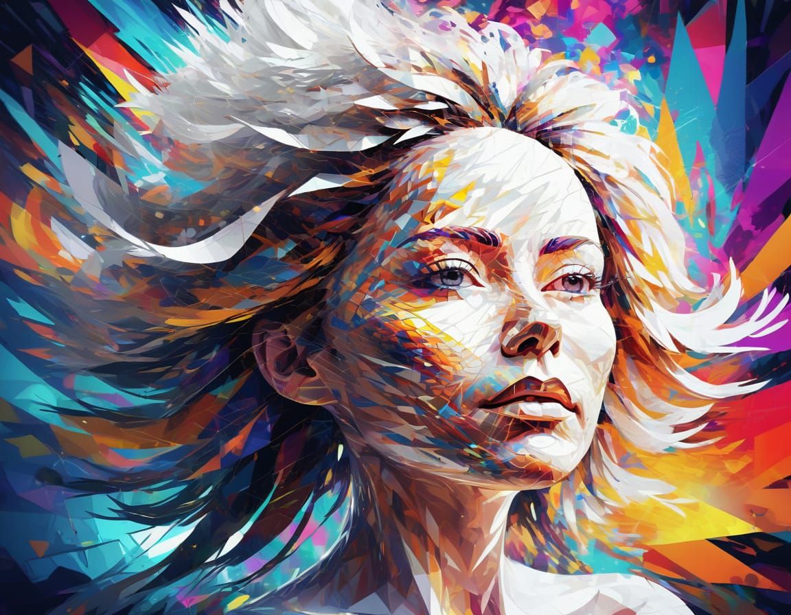 Abstract Portrait with Light Vortex and Geometric Shapes