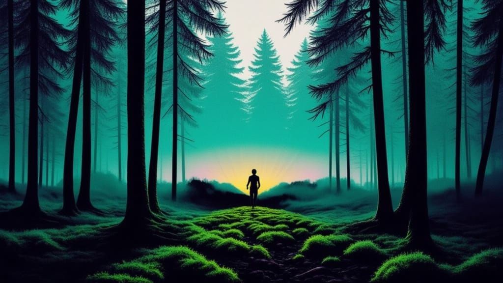 Serene Synthwave Forest With Neon Bamboo and Fireflies