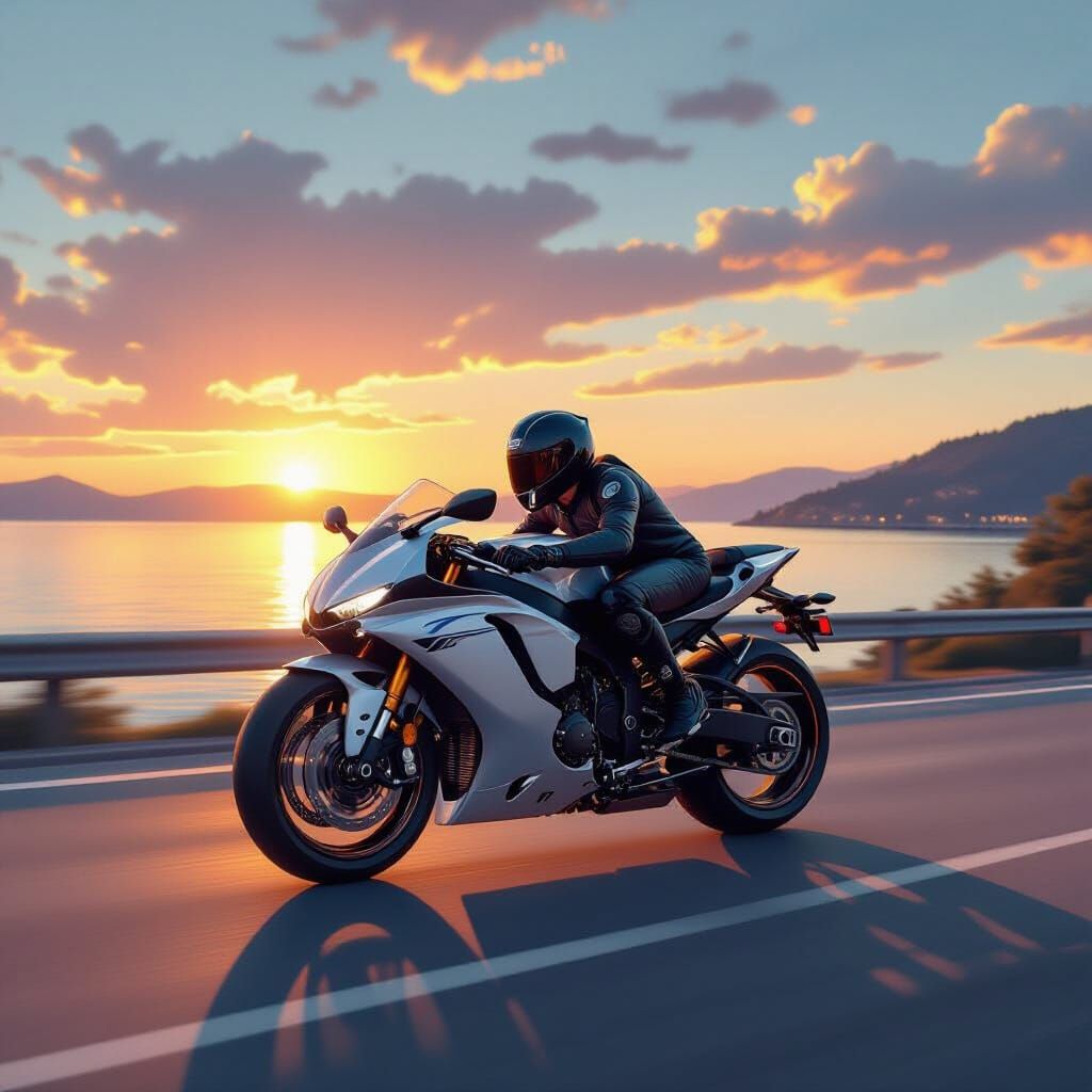 Yamaha R1 Motorcycle at Dusk in Digital Art Style