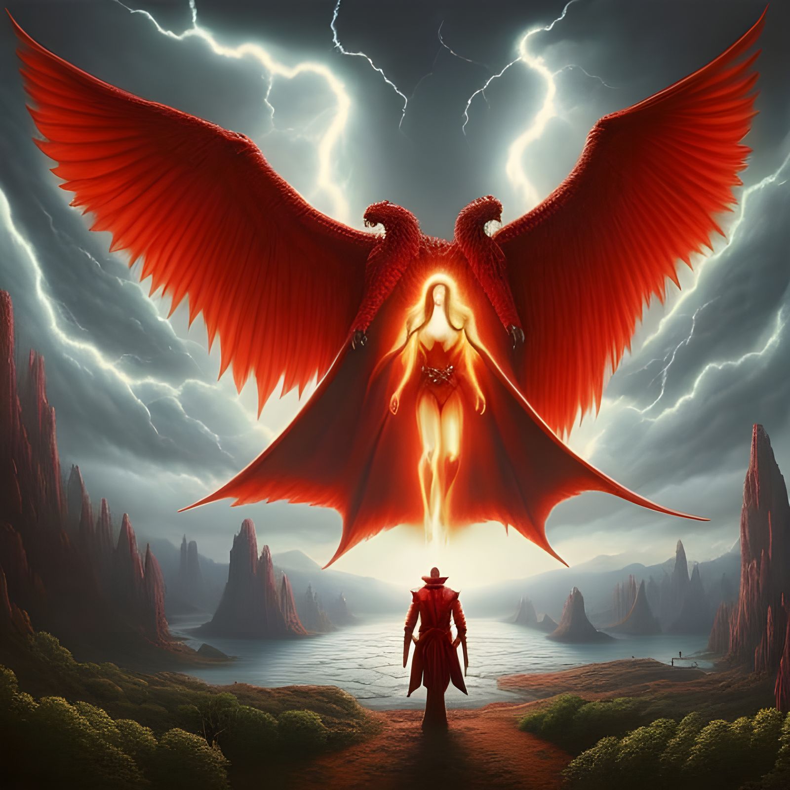 Red Ghost Descends: A Sci-Fi Fantasy Illustration