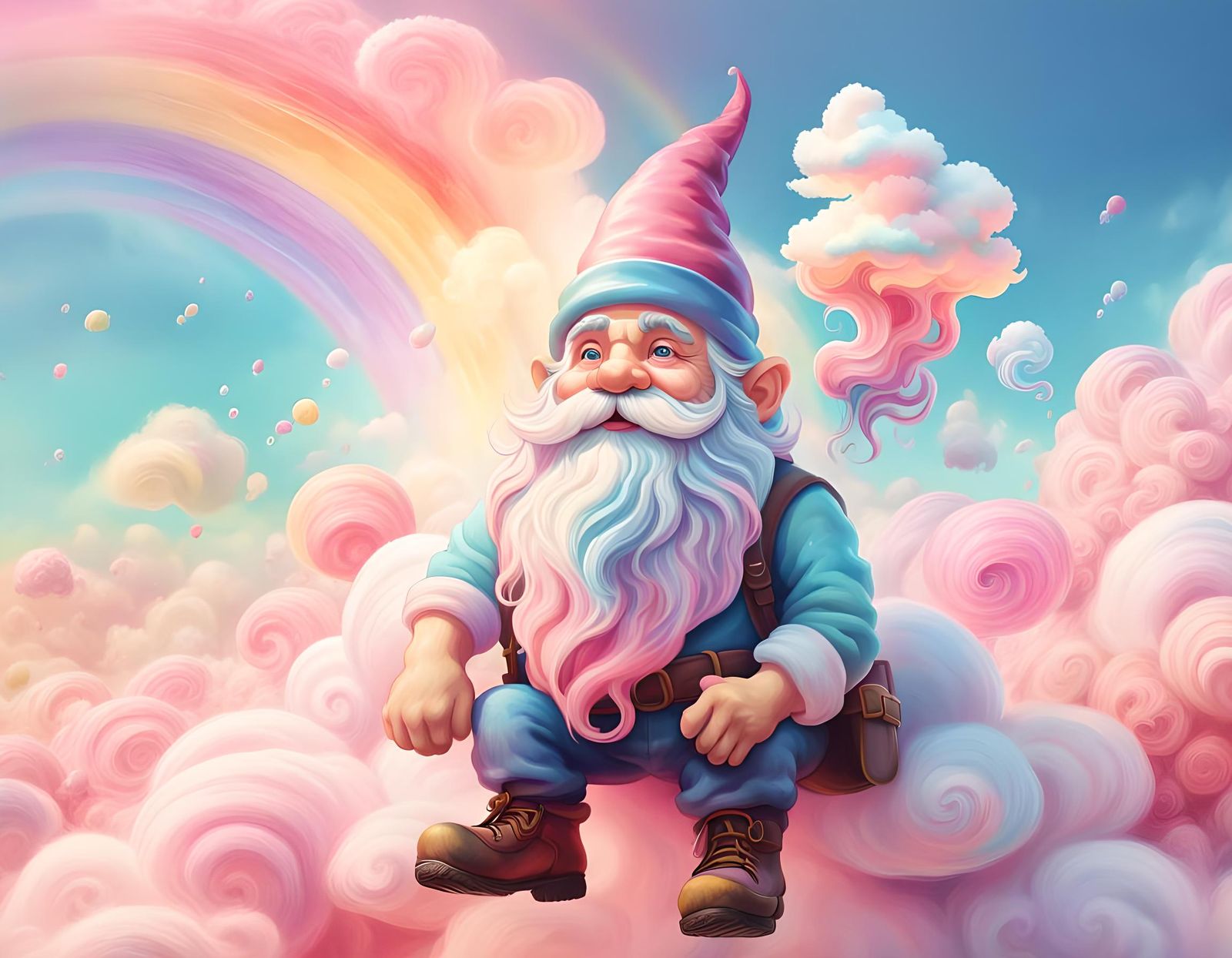 Gnome Rides Cotton Candy Cloud