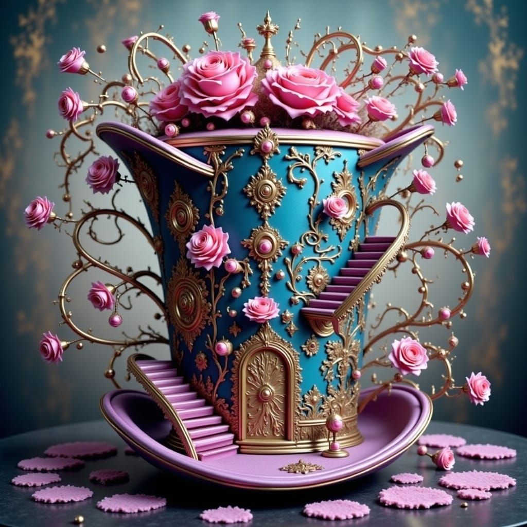 Steampunk Top Hat House with Elegant Woman