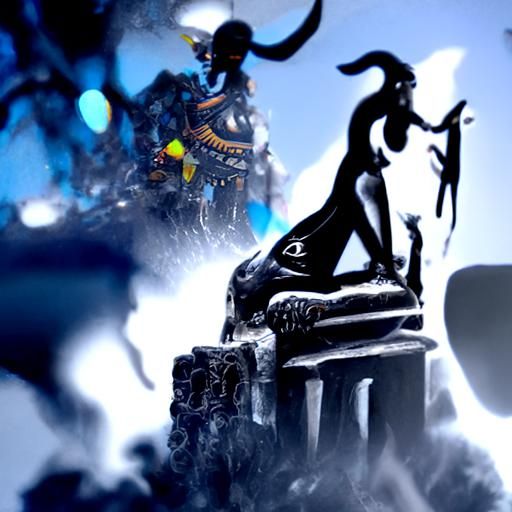 Egyptian Goddess Demon with Hieroglyphs: Detailed Art