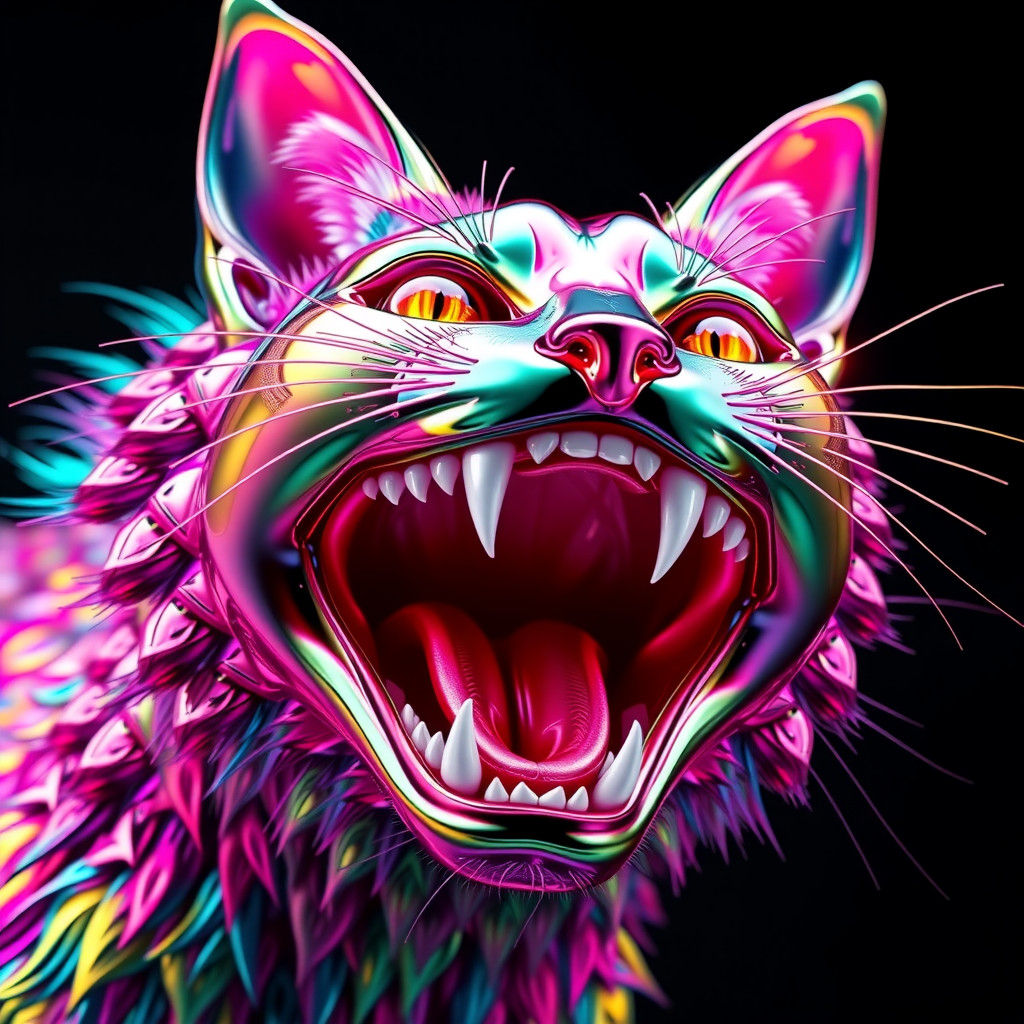 Rainbow Chrome Catmonster with Open Mouth