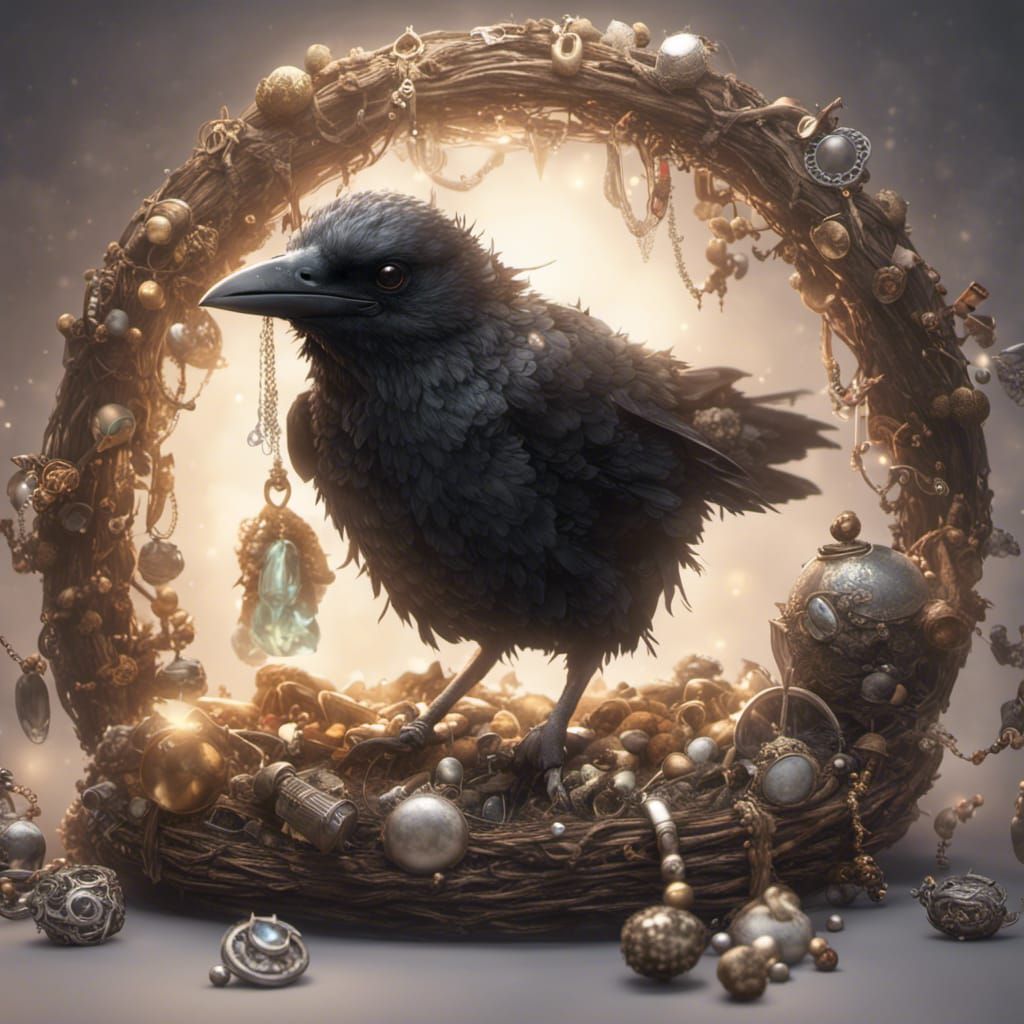 Baby Crow's Treasure Nest in Detailed 8K