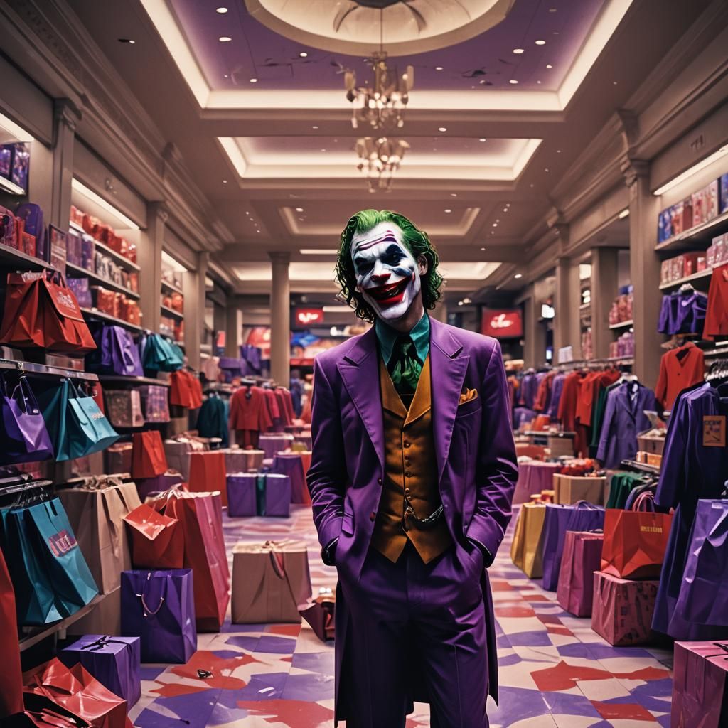 Joker's Chaotic Shopping Spree in Comic Book Style