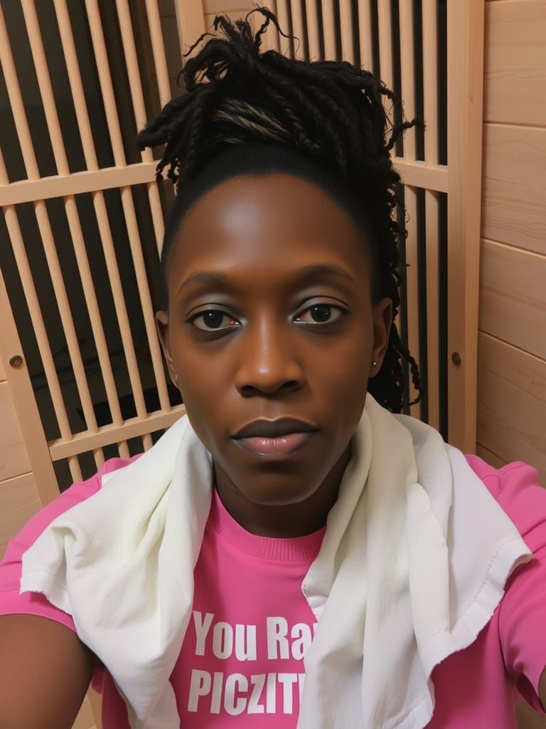 Realistic Portrait of Woman in Pink T-Shirt with Towel