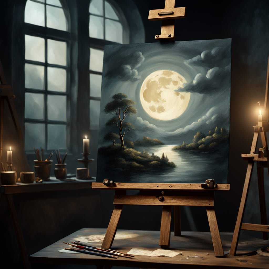Leonardo da Vinci's Masterpiece on Easel, Studio Glow