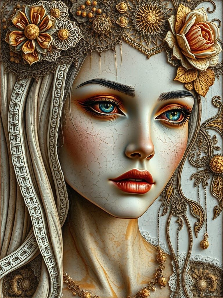 Textured Portrait with Fractal Filigree