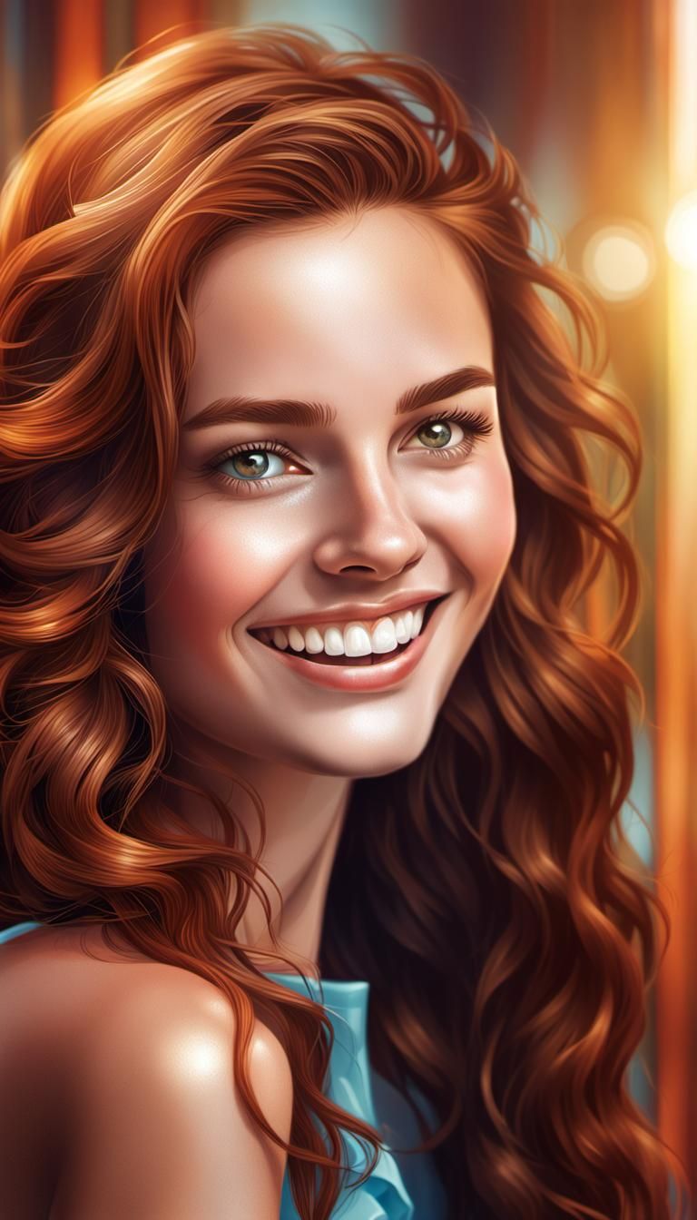 Hyperrealistic Woman with Reddish Hair and Smile