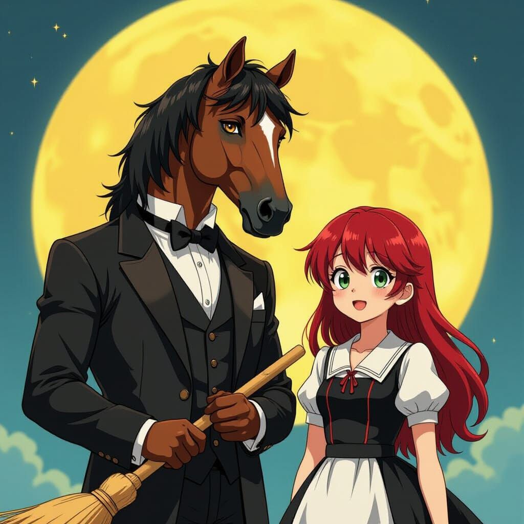 Man with Horse Head in Vibrant Anime Style