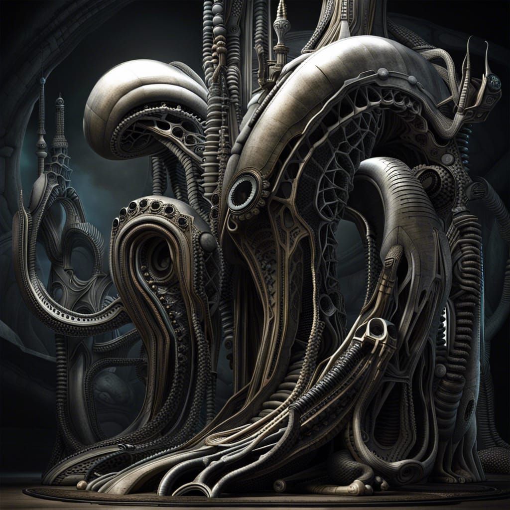 Biomechanical Alien Landscape in Giger Style