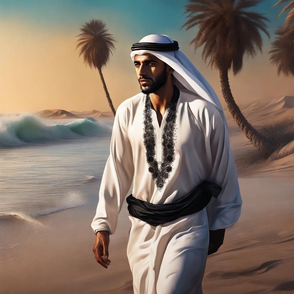 Arabian Man with Roses on a Beach