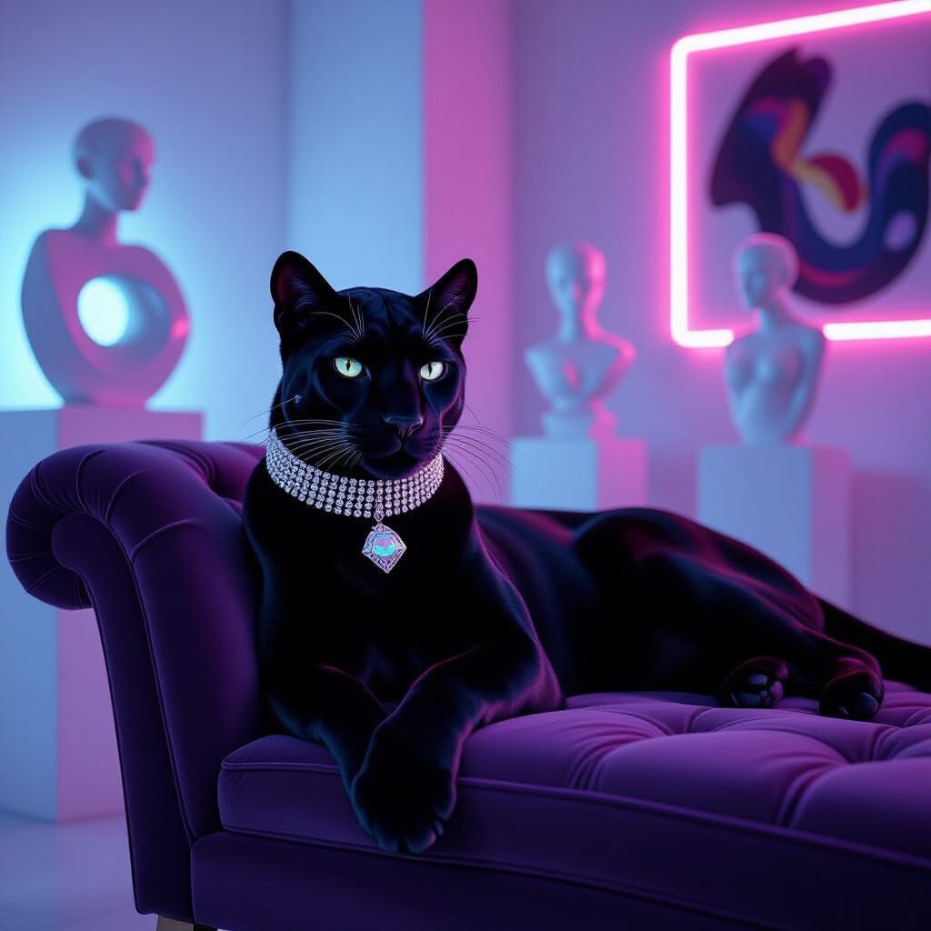 Black Panther in Cyberpunk Style on Velvet Lounge