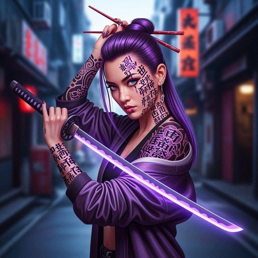 Cyberpunk Rebel With Katana in Tokyo Alley