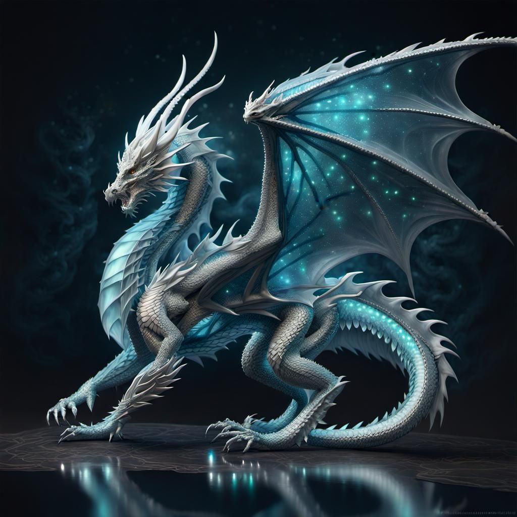 Icy Translucent Dragon with Glowing Wings