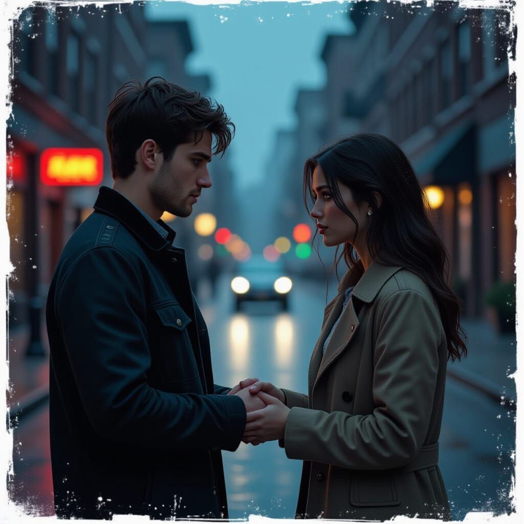 Couple's Tense Encounter on Dimly Lit Street