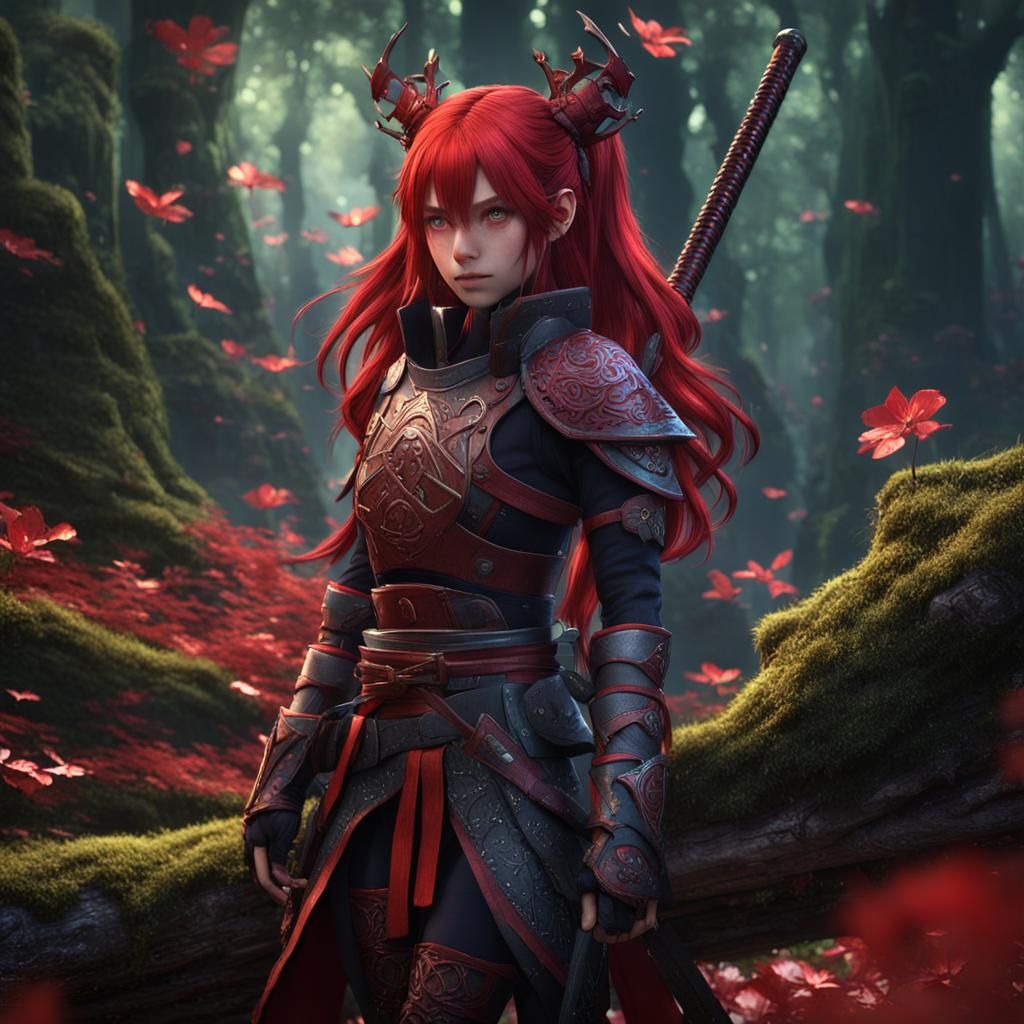 Red-Haired Princess Assassin in Mythical Forest