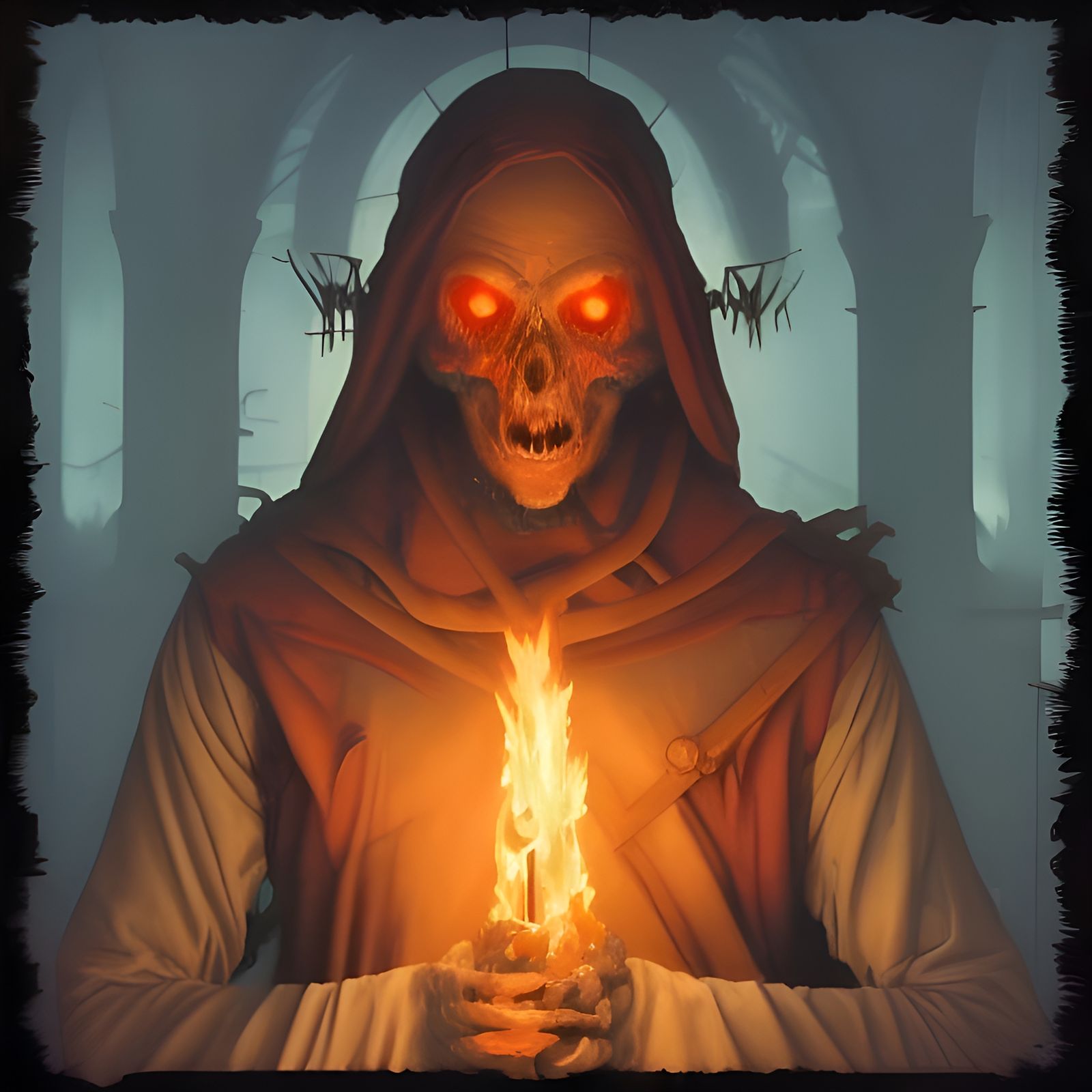 Fiery Skeleton Christ in Art Nouveau Style