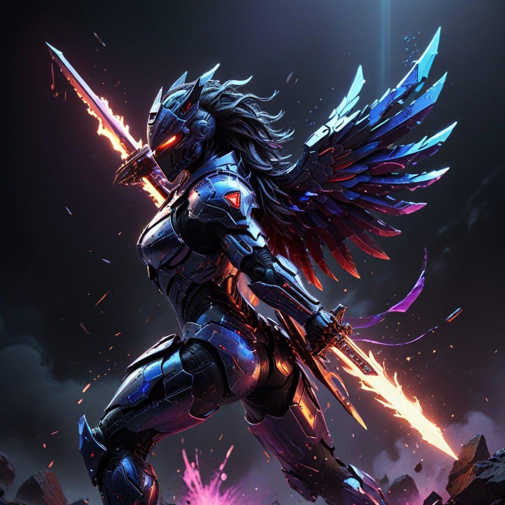 Sleek War Emblem in Cyberpunk Style with Glowing Neon Elemen...