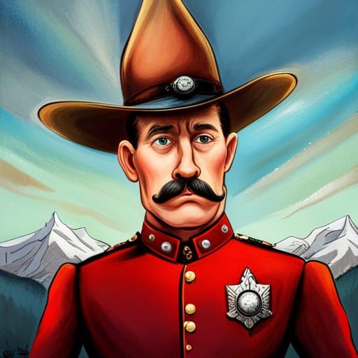 Cartoon Mountie on Mule in Red Uniform