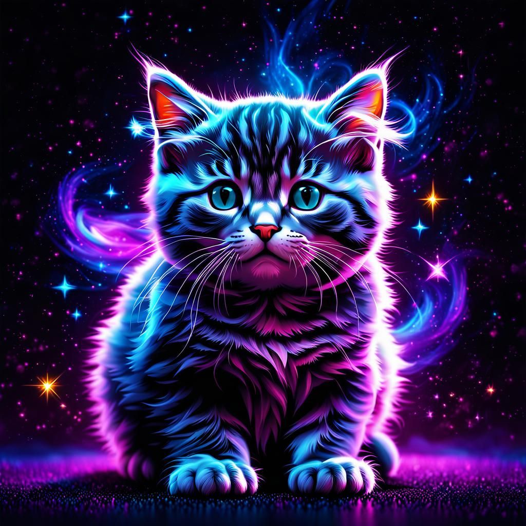 Neon Kitten 'Happy Birthday' Sign in Tetradic Colors