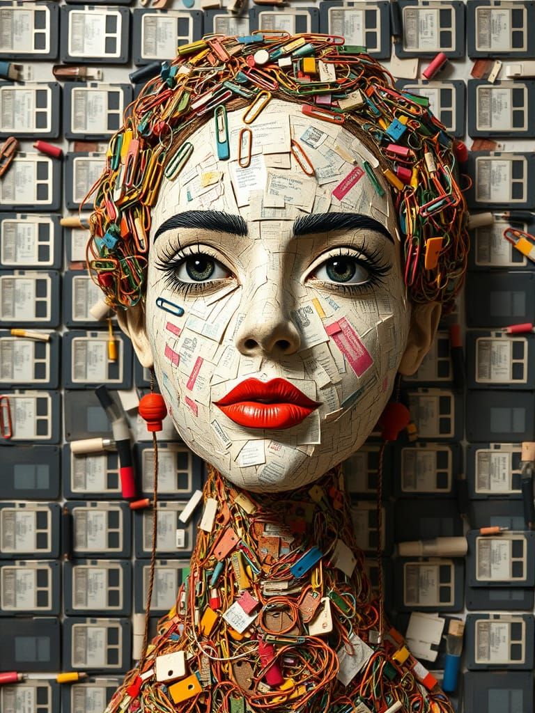 Retro Office Supplies Assemblage Portrait