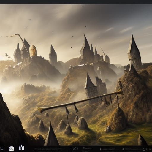 Quidditch Game in a Fantastical Digital Painting