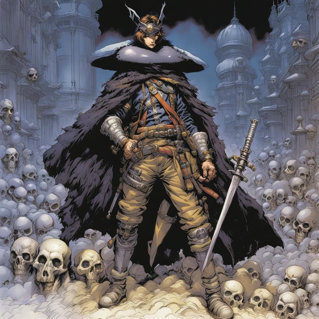 Grimdark Scene Inspired by Classical and Cyberpunk Art