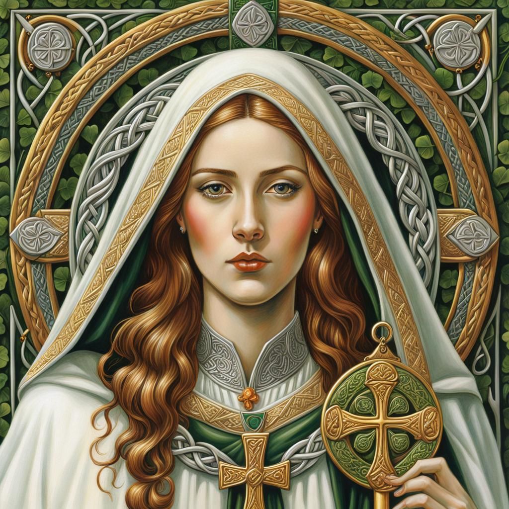 St. Bridget of Ireland in Pre-Raphaelite Style