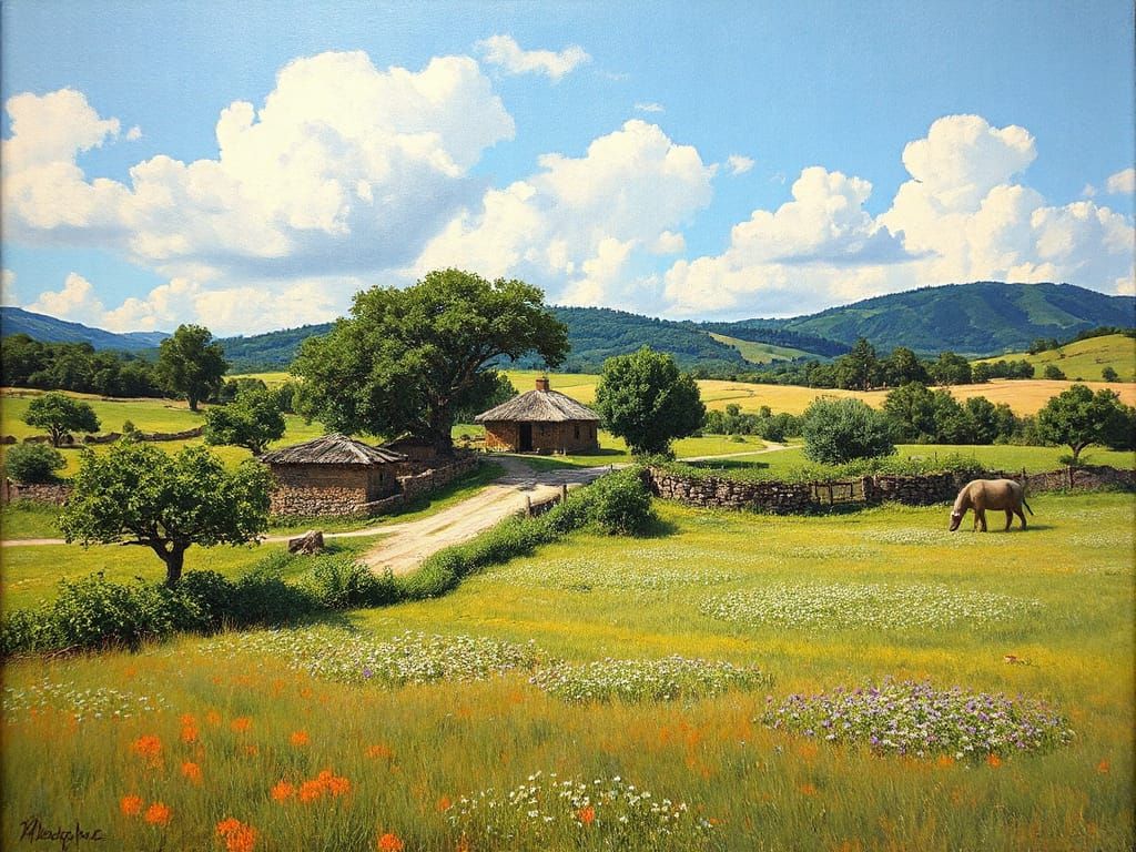 Village in Africa Landscape Painting in Impressionist Style