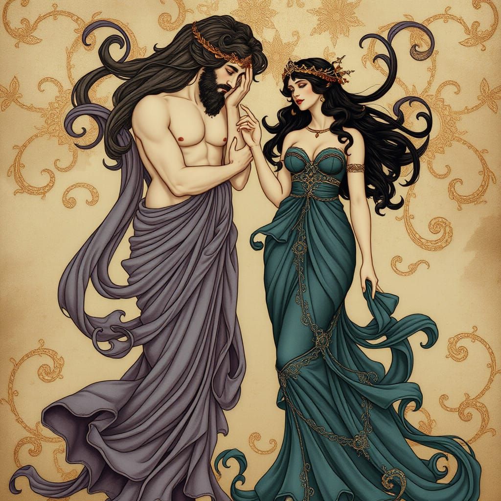 Ethereal Art Nouveau Portraits of Hades and Persephone
