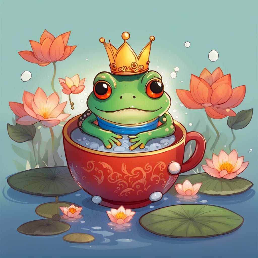 Chibi Frog Prince in Lotus Hot Spring Cup