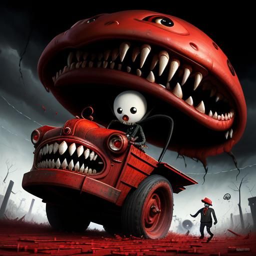 Surreal Ghost Pushing Wheelbarrow Under Tornado