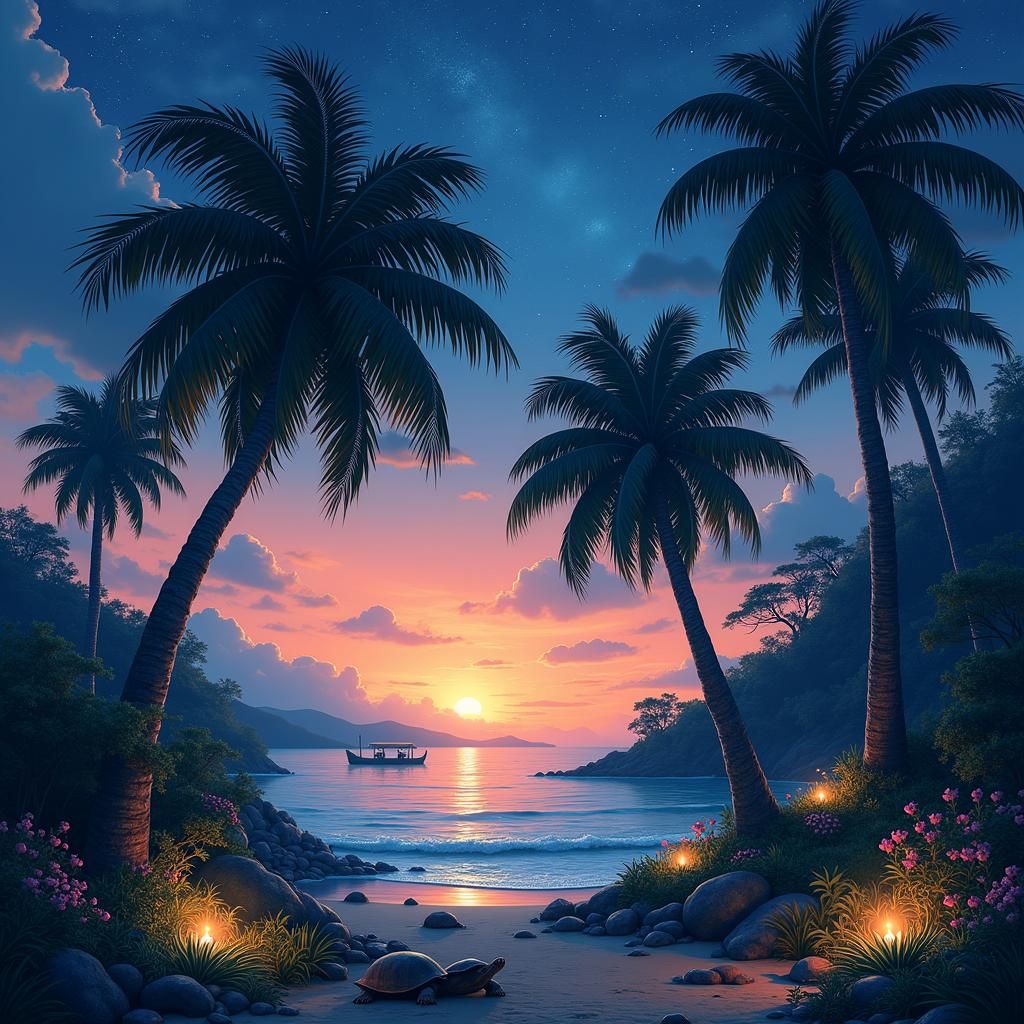 Mystical Island at Twilight: A Surreal Landscape