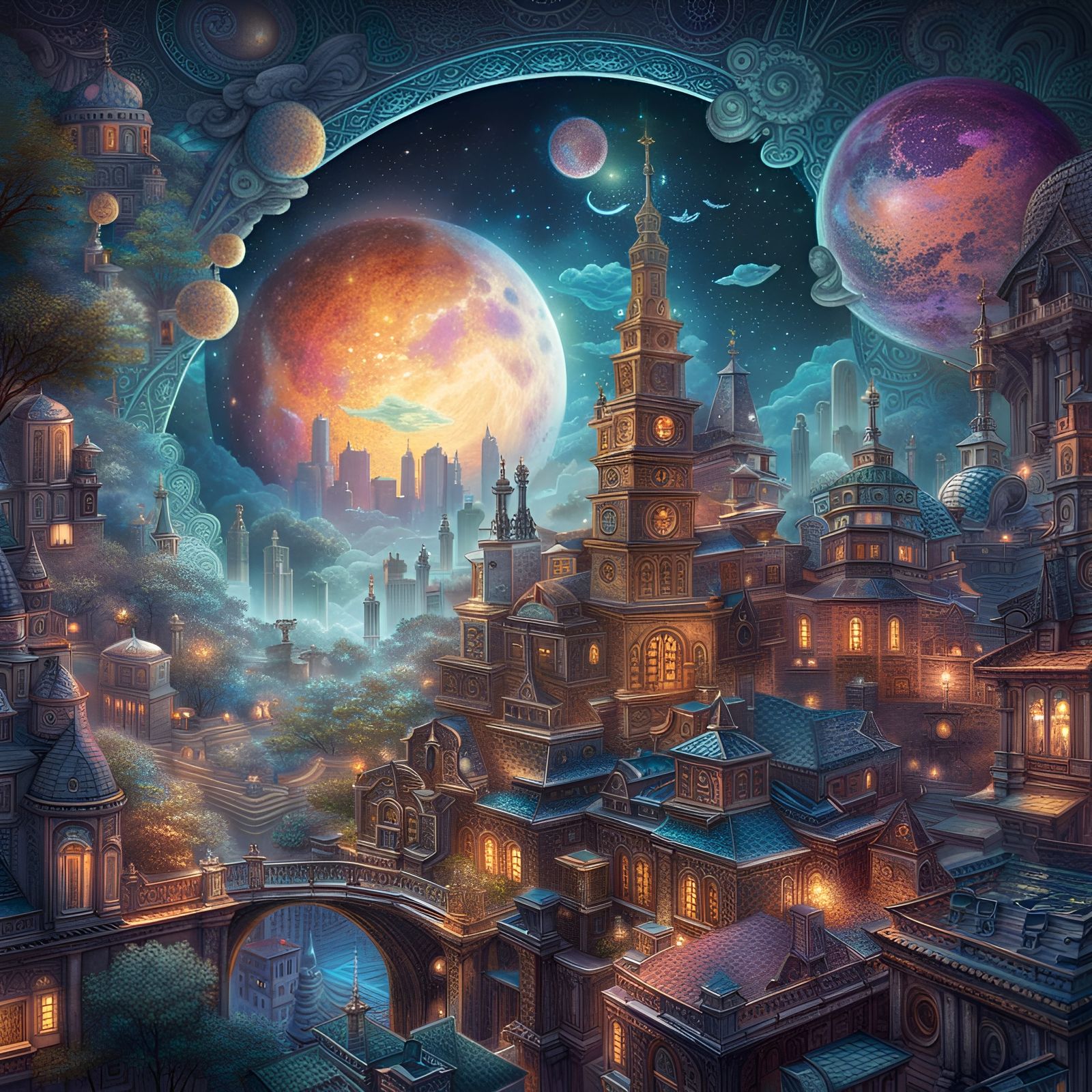 Astral City on the Moon in Digital Illustration