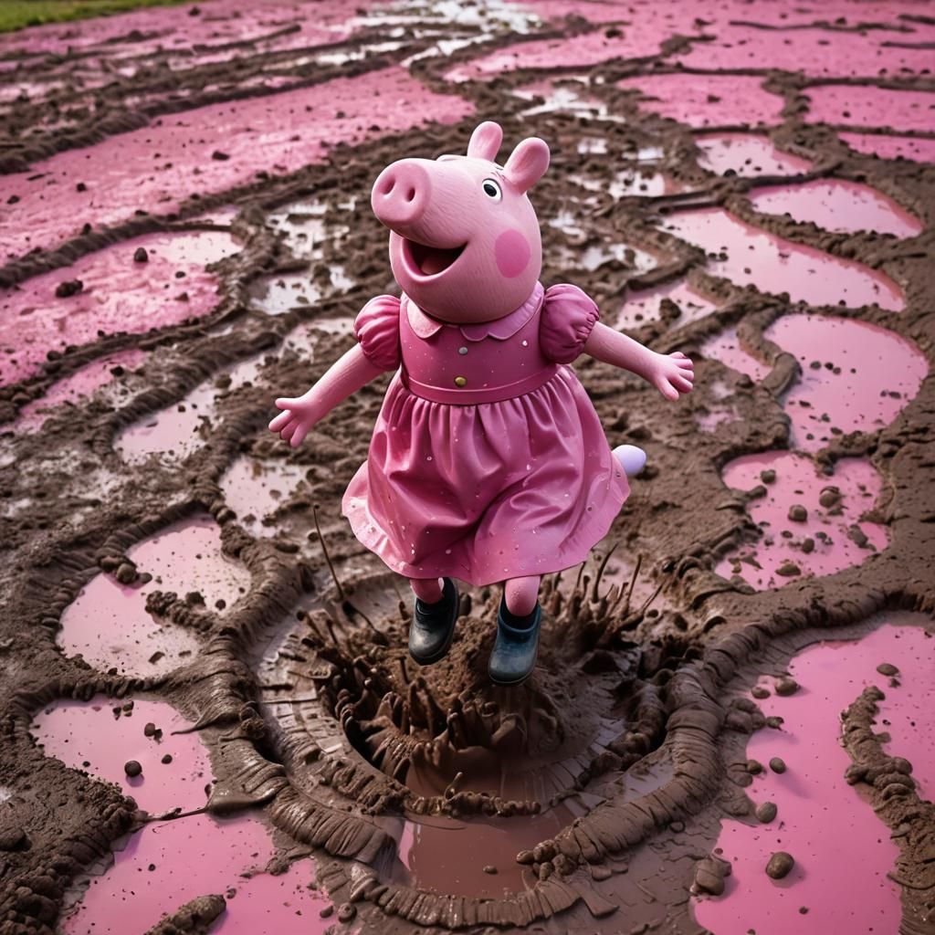 Peppa Pig Jumping in Pink Mud Puddle