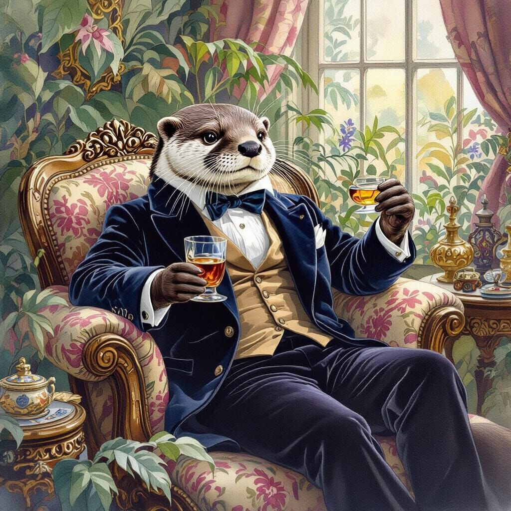 Victorian Otter in Watercolor Style