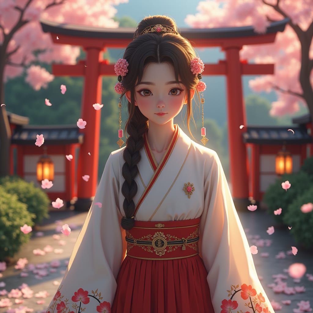 Miyamura in Japanese Attire with Cherry Blossoms