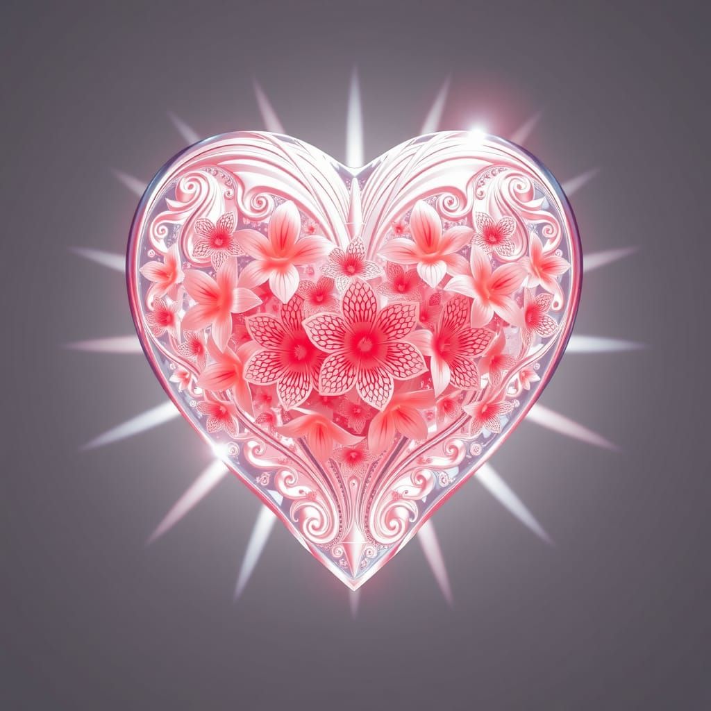 Floral Heart Fractal in 3D Vector Design