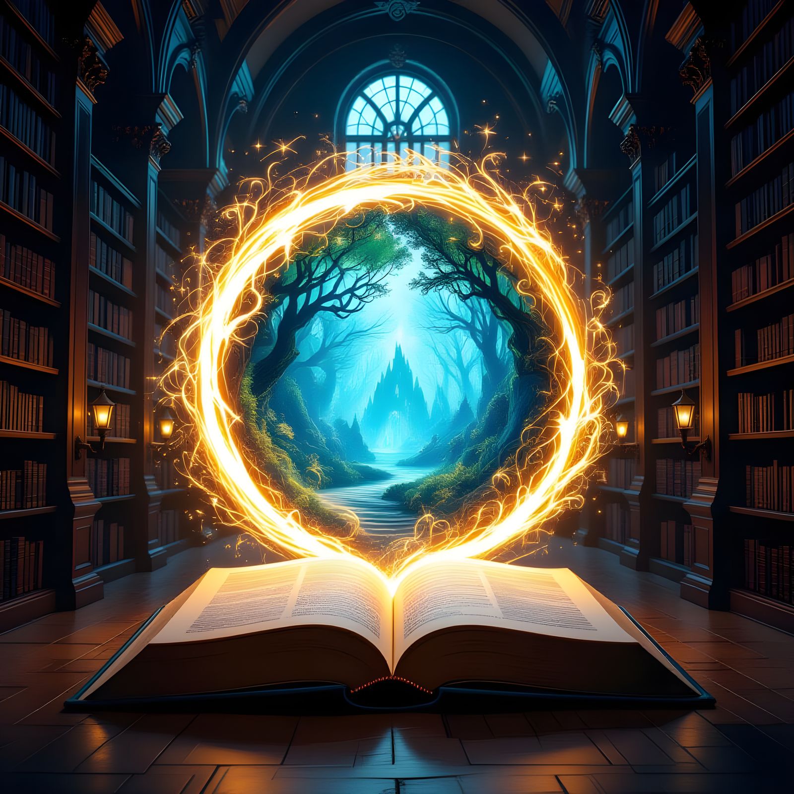 Glowing Portal Emerges From Book in Library