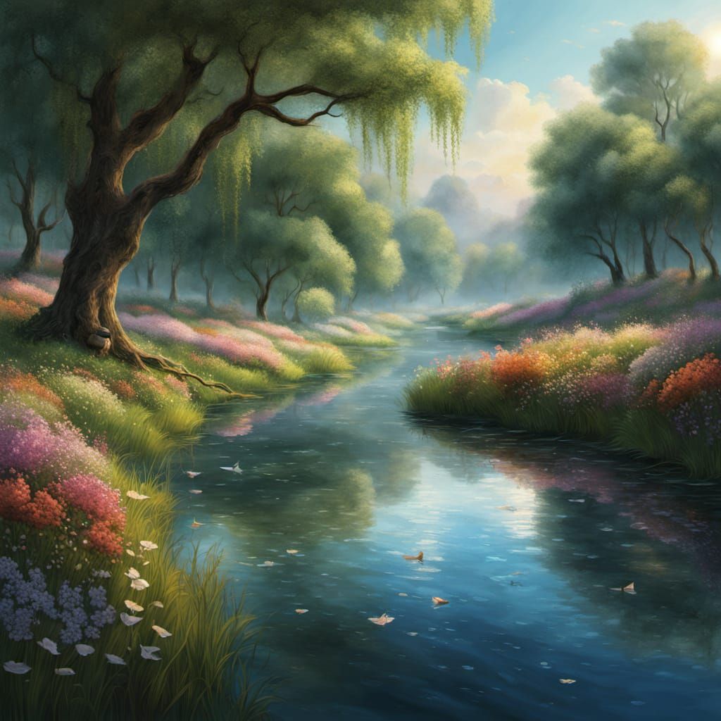 Romantic Meadow Scene in Golden Hour