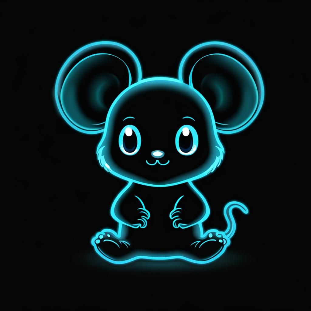 Bioluminescent Chibi Ghost Mouse in Digital Art Style