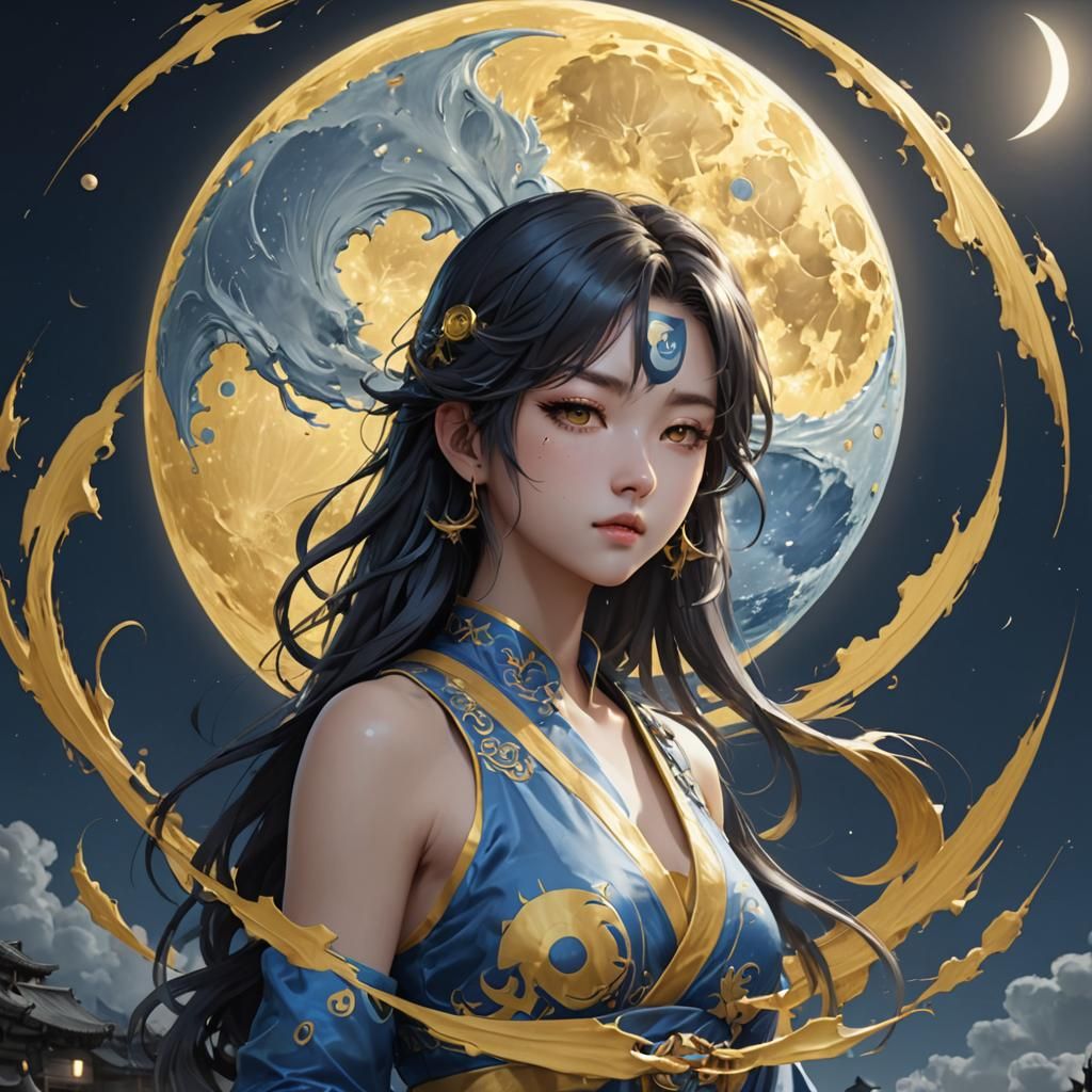 Yin Yang Full Moon in 3D Anime Style
