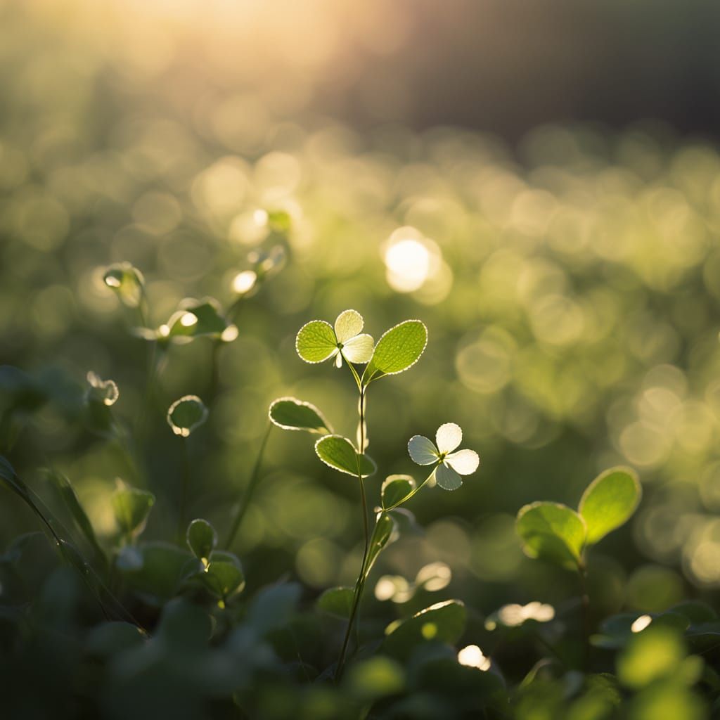 Dew-Drenched Bush Clover in Golden Hour Sunlight
