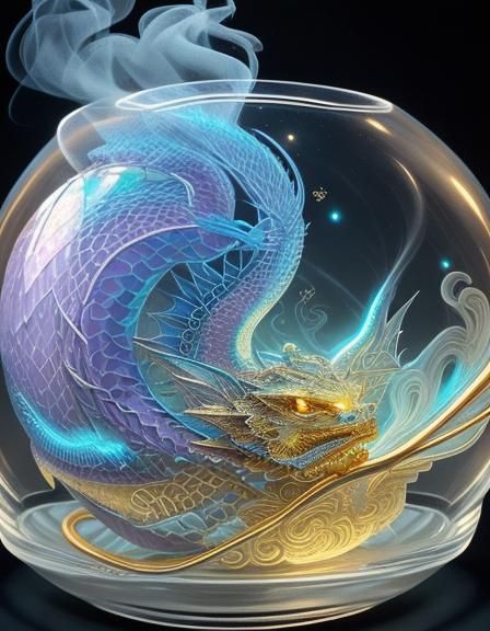 Smoky Dragon Emerges from Glass Sphere in 3D