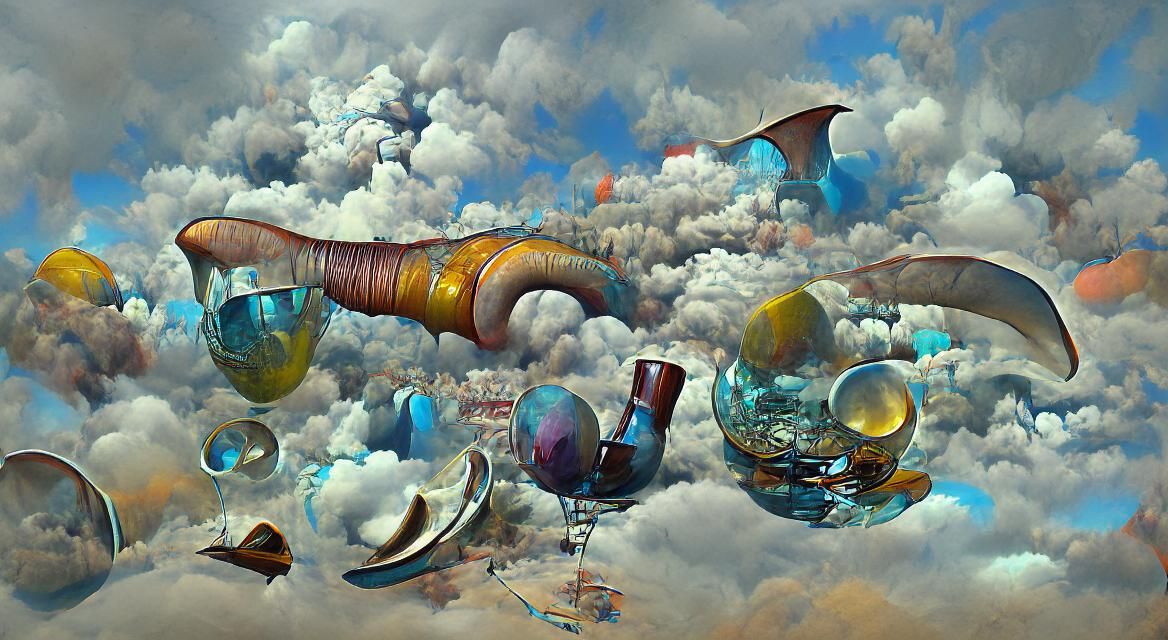 Dieselpunk City in Clouds, Cel-Shaded Digital Art