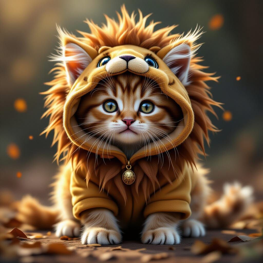 Fluffy Kitten in Majestic Lion Costume