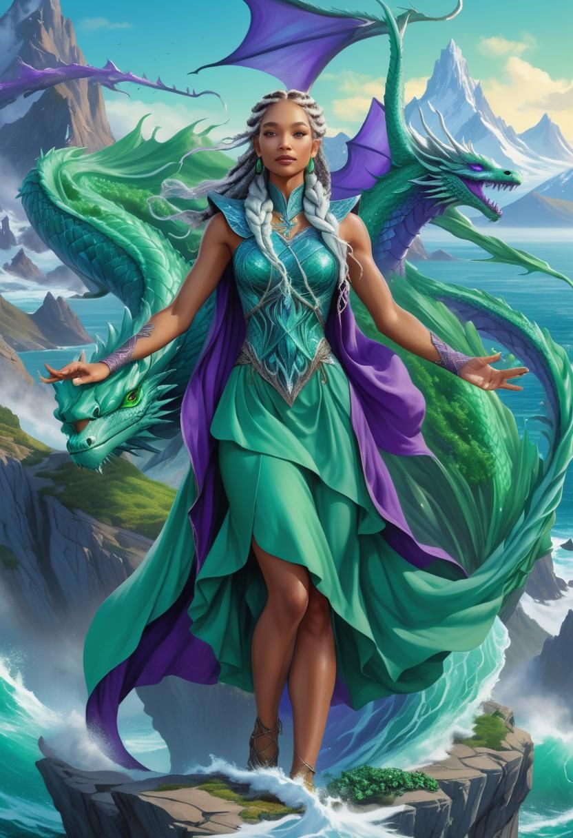 Sea Goddess with Dragon: Fantasy Graphic Cover